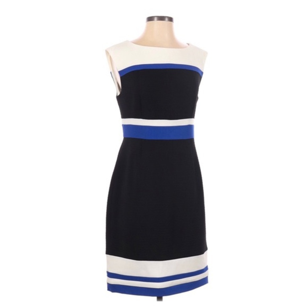 Studio One New York White Black Blue Color Block Sheath Dress Women's Size 4
